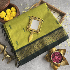 Vriksham Olive Green With Bottle Green Border-Kalyani Cotton Saree-VS4183