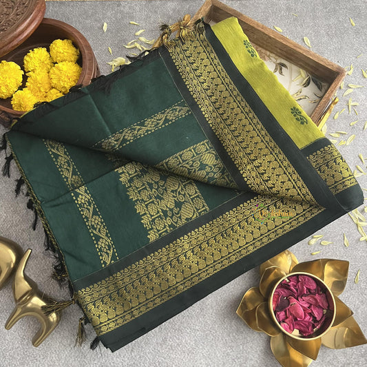 Vriksham Olive Green With Bottle Green Border-Kalyani Cotton Saree-VS4183