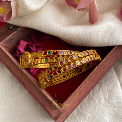 Gold Alike Dual Peacock Floral AD Stone Bangle Set - G11702