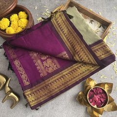 Vriksham Mint Green With Purple Border-Kalyani Cotton Saree-VS4180