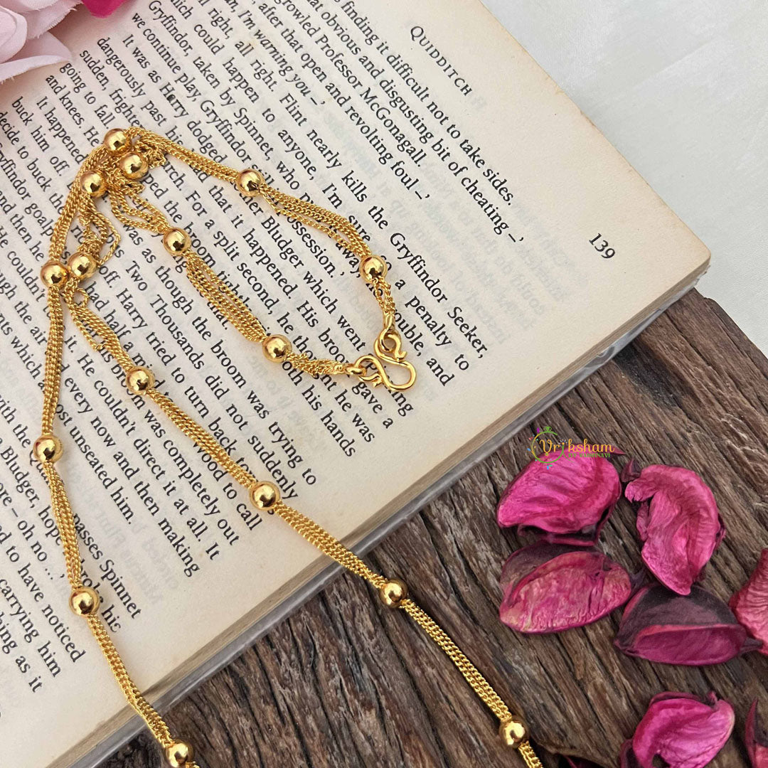 Vriksham Triple Strand Gold Finish Chain with Beads Daily Wear Chain-G20036