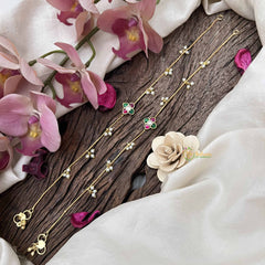 Vriksham Designer Floral With Pearls Drop Line Gold Look Alike Anklets-Red Green & White-G20688