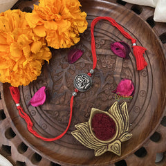 Vriksham Rakshabandhan Sliver Plated Shree Ganesha Round Rakhi -RB207