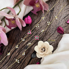 Vriksham Designer Floral With Pearls Drop Line Gold Look Alike Anklets-Red Green-G20687