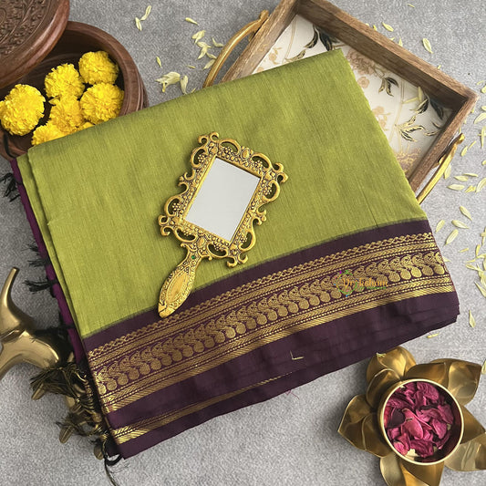 Olive With Grape Wine Border -Kalyani Cotton Saree - VS3731