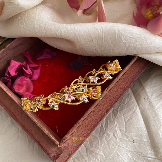 Premium Gold Alike Half Floral AD Stone Bangle Set - G11706