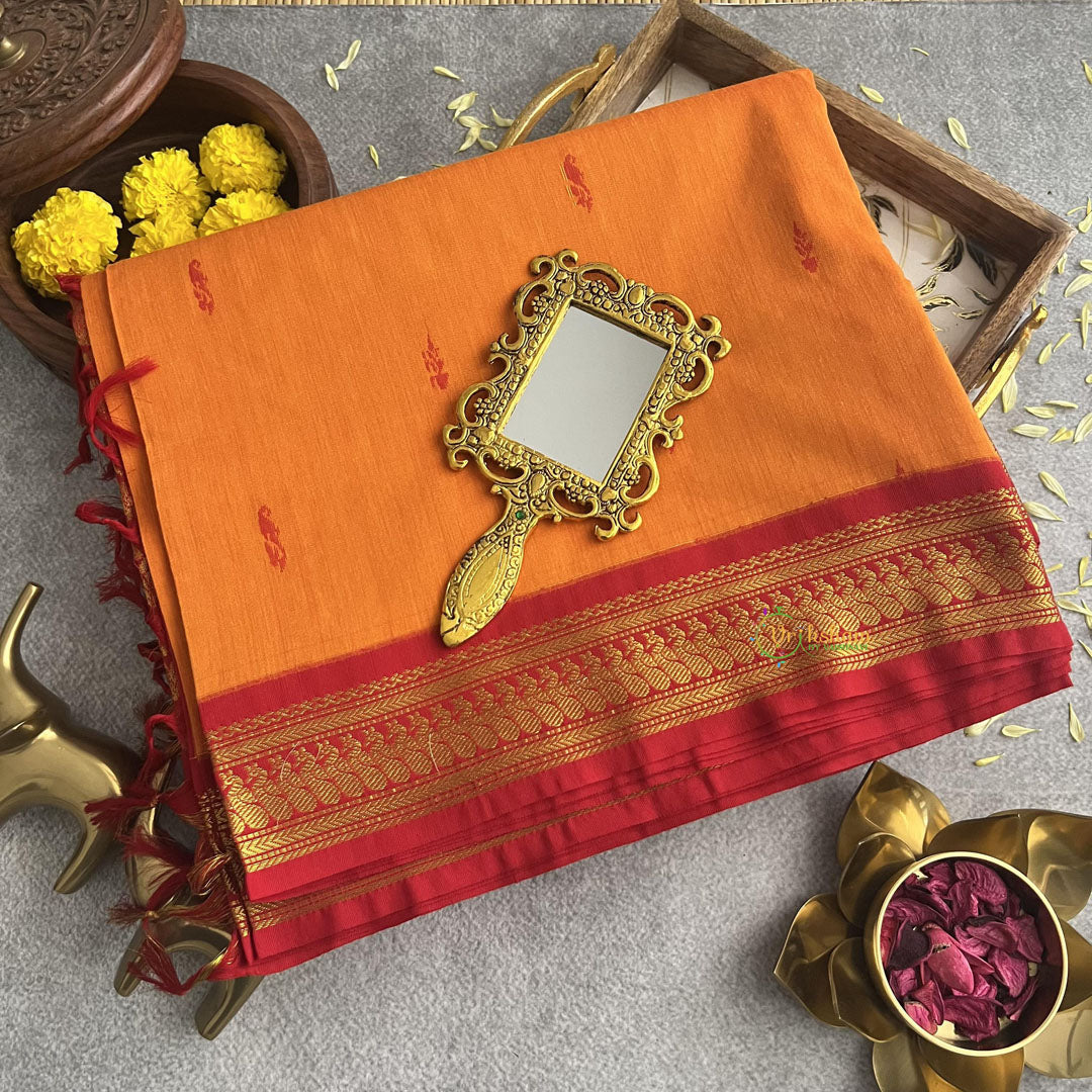 Vriksham Orange With Red Border-Kalyani Cotton Saree-VS4184