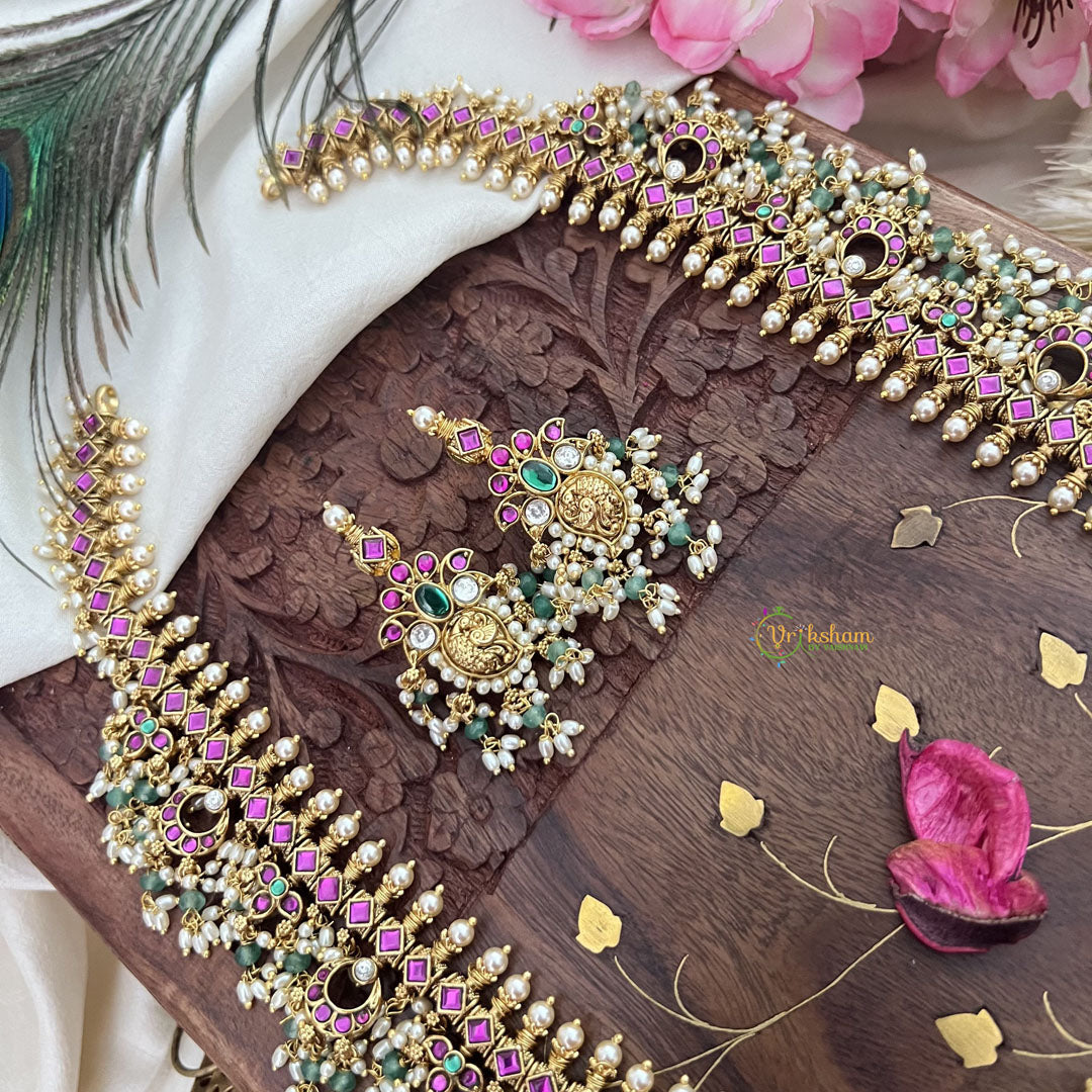 Vriksham Exquisite Nita Ambani Style Long Guttapusalu Neckpiece-Rice Pearls-G18114