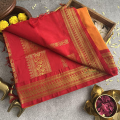 Vriksham Orange With Red Border-Kalyani Cotton Saree-VS4184