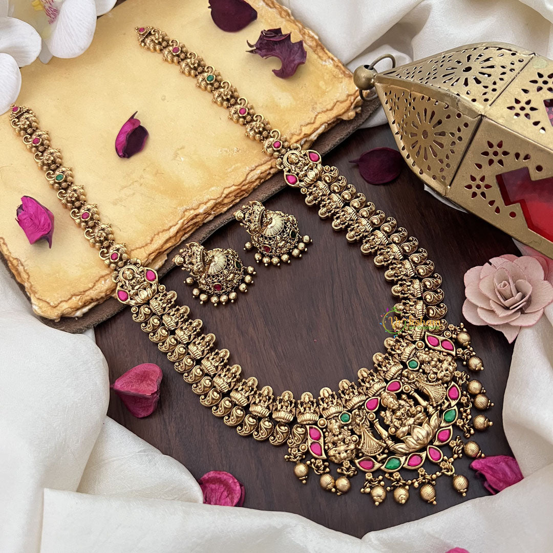 Vriksham Gold Look Alike Lakshmi With Maanga Style Long Neckpiece-Gold Bead-G17859