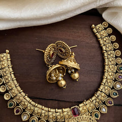 Antique Gold Look Alike Short Neckpiece-Pearls-G12723