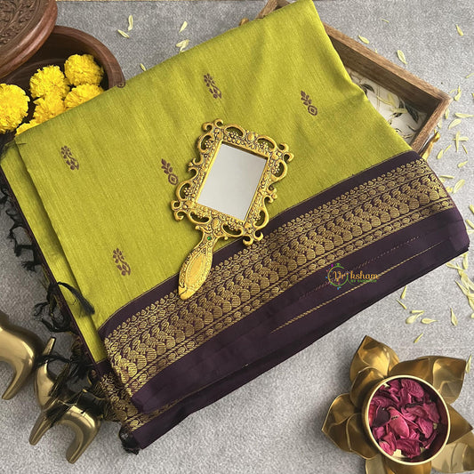 Vriksham Olive Green With Grape Wine Border-Kalyani Cotton Saree-VS4177