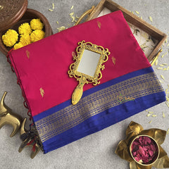 Hot Pink With Purple Border- Kalyani Cotton Saree - VS3430