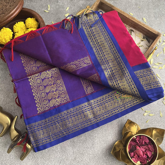 Hot Pink With Purple Border- Kalyani Cotton Saree - VS3430