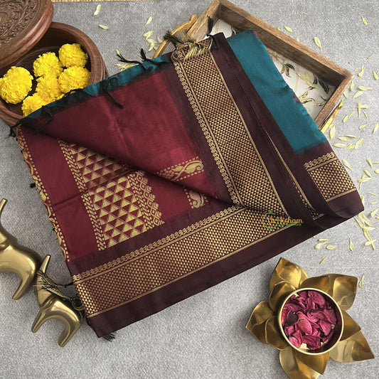 Vriksham Dark Green With Maroon Border-Kalyani Cotton Saree-VS4191