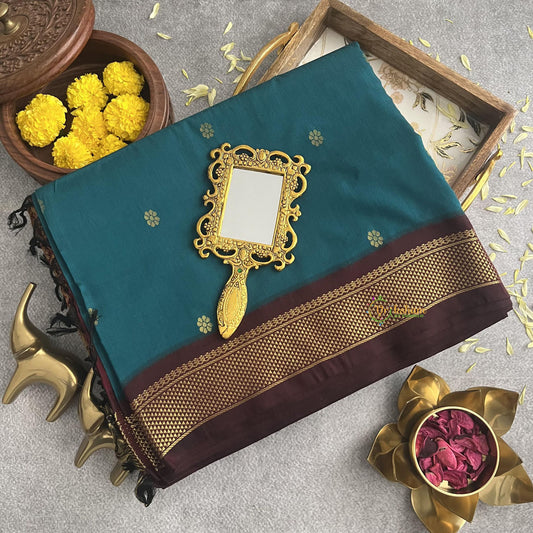 Vriksham Dark Green With Maroon Border-Kalyani Cotton Saree-VS4192