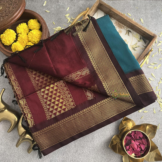 Vriksham Dark Green With Maroon Border-Kalyani Cotton Saree-VS4192