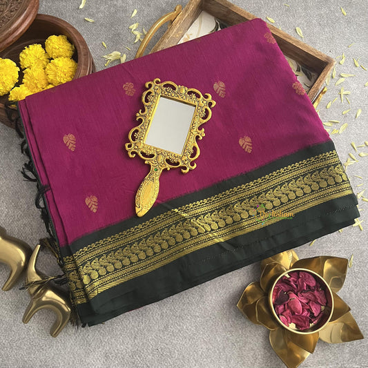 Vriksham Dark Pink With Bottle Green Border-Kalyani Cotton Saree-VS4185