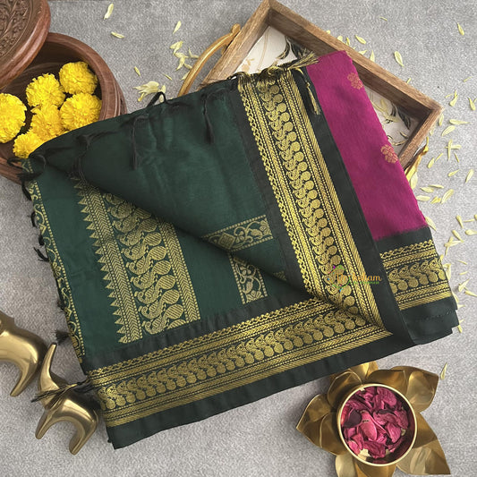 Vriksham Dark Pink With Bottle Green Border-Kalyani Cotton Saree-VS4185