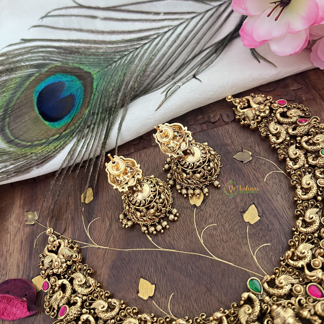 Vriksham Gold Look Alike Lakshmi With Peacock-Red Green-Gold Bead-G18139