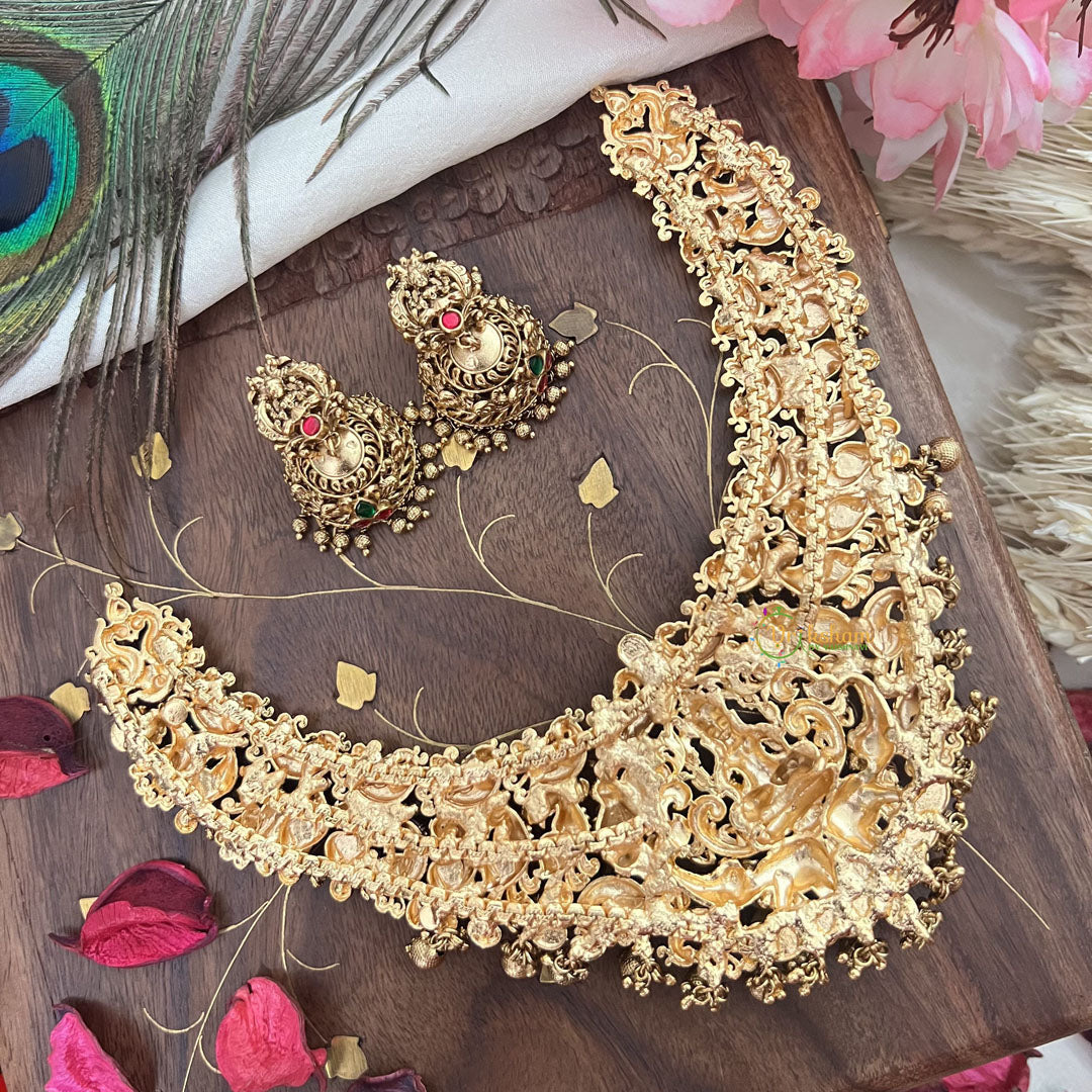 Vriksham Gold Look Alike Lakshmi With Peacock-Red Green-Gold Bead-G18139