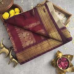 Vriksham Beige With Maroon Border-Kalyani Cotton Saree-VS4186