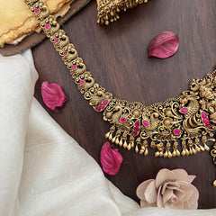 Vriksham Lakshmi Dual Peacock Pendant Long Neckpiece-Red-G17866