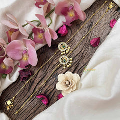 Vriksham Peacock Round With Gold & Pearls  Drop Gold Look Alike Anklets-Red Green & White-G20694