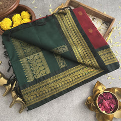 Vriksham Red With Dark Green Border-Kalyani Cotton Saree-VS4178