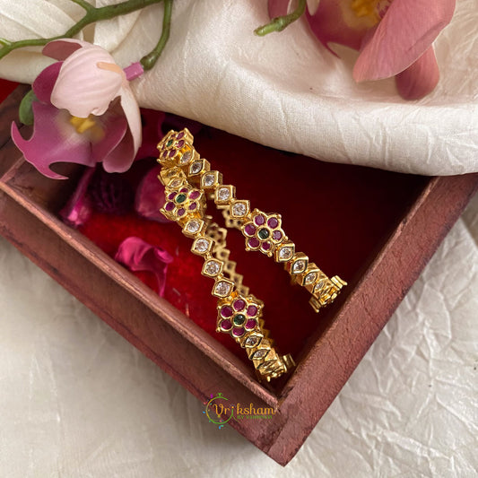 Premium Gold Look Alike Floral AD Stone Bangle Set - G11721