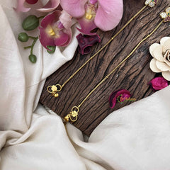 Vriksham Elegant Floral AD Stone Style Gold Drop Gold Look Alike Anklets-Red Green & White-G20696