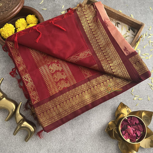 Skin With Red Border -Kalyani Cotton Saree - VS3741