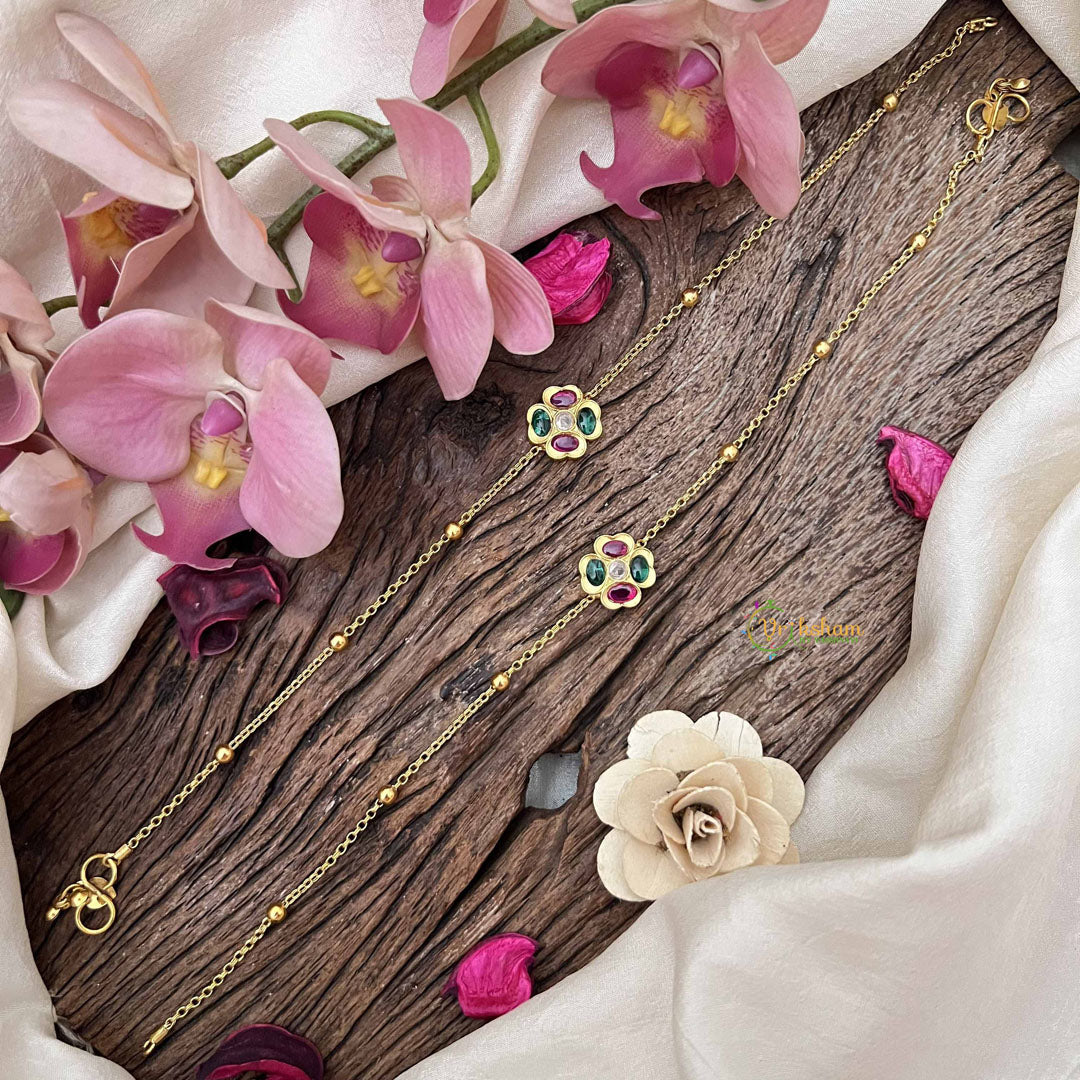 Vriksham Elegant  Floral With Gold Drop Gold Look Alike Anklets-Red Green & White-G20692