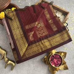 Vriksham Onion Pink With Maroon Border-Vairaoosi Podi Kattam-Kalyani Cotton Saree-VS4188