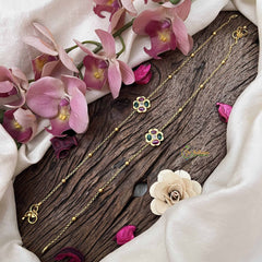Vriksham Elegant  Floral With Gold Drop Gold Look Alike Anklets-Red Green & White-G20692