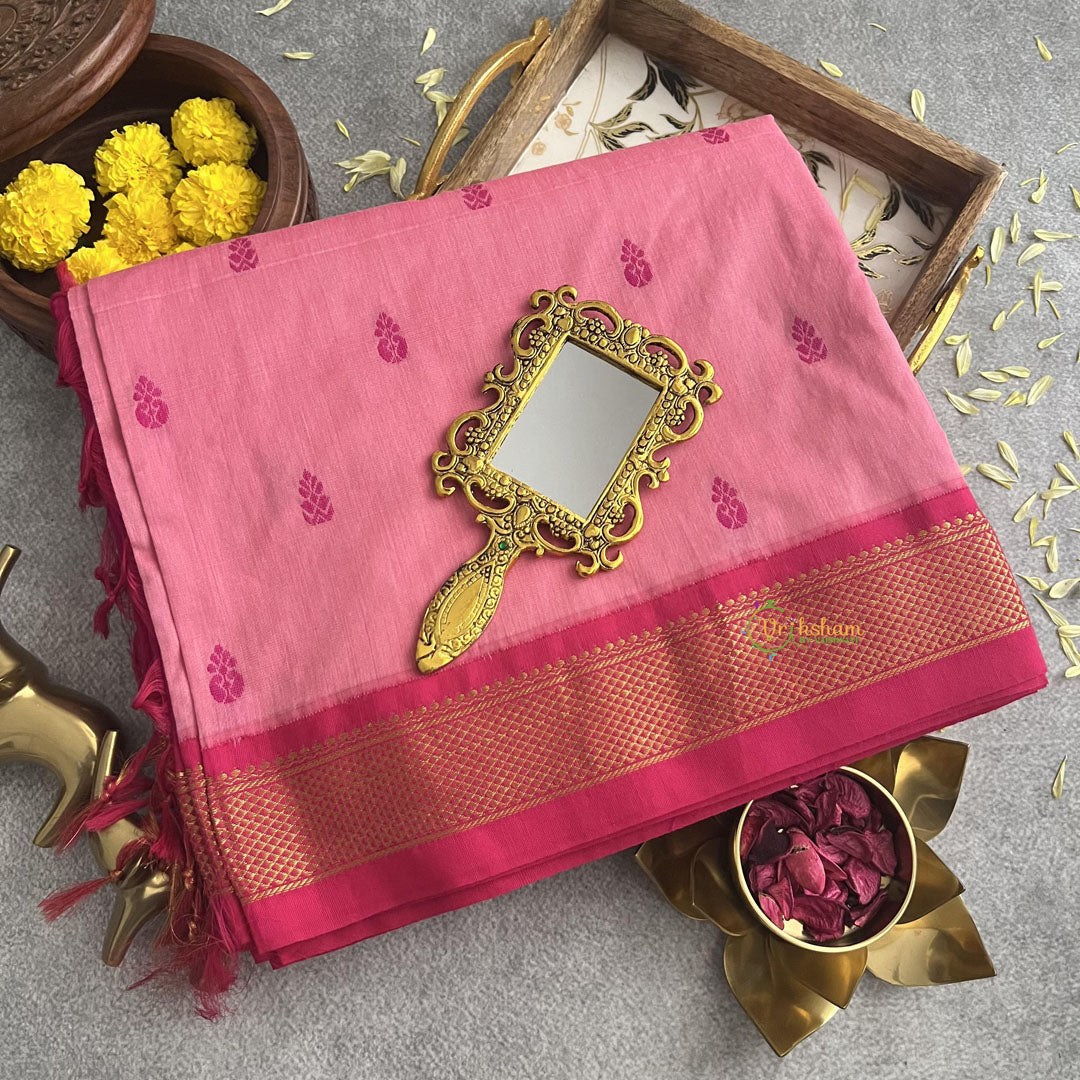 Vriksham Light Pink With Rani Pink Border-Kalyani Cotton Saree-VS4172