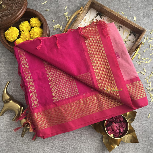 Vriksham Light Pink With Rani Pink Border-Kalyani Cotton Saree-VS4172