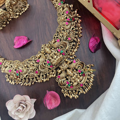 Vriksham Lakshmi Dual Peacock Pendant Long Neckpiece-Red Green-G17867
