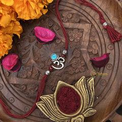 Vriksham Rakshabandhan Sliver Plated Om With Sky Blue Stone Rakhi-RB213