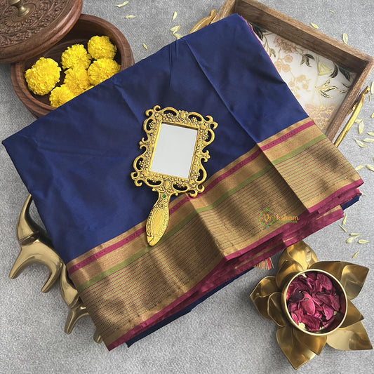 Navy Blue With Golden Border Soft Silk Saree-VS4194