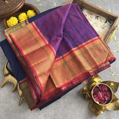 Navy Blue With Golden Border Soft Silk Saree-VS4194