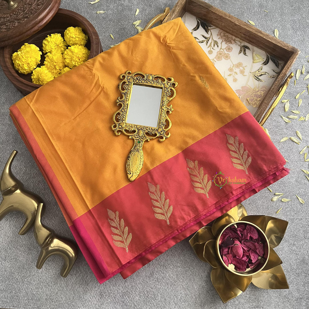 Yellow With Pink Border Soft Silk Saree-VS4195