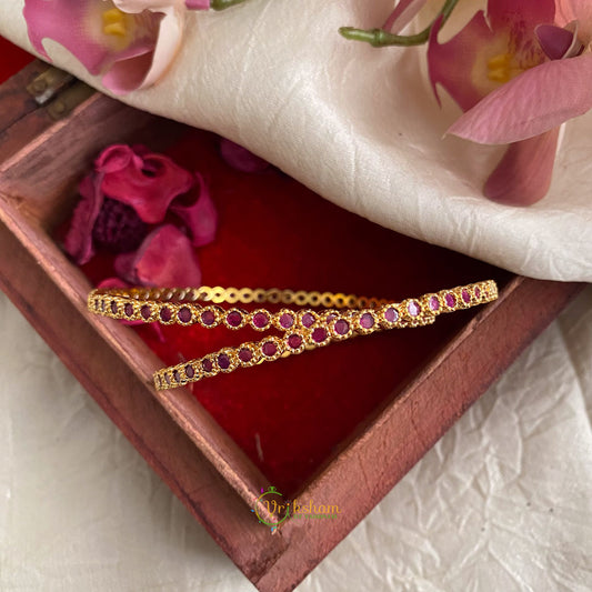 Premium Gold Look Alike AD Stone Bangle Set - Red - G11731