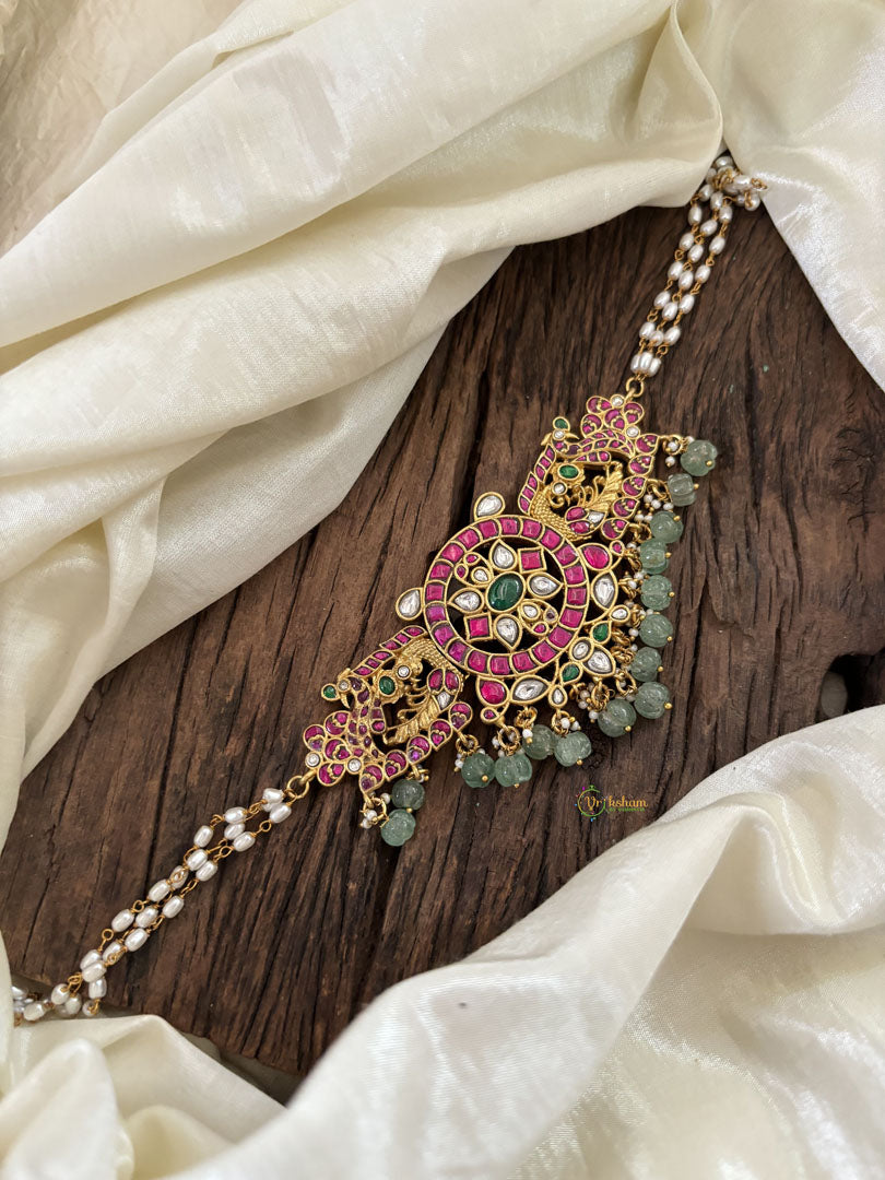 Layered Pearl Jadau Kundan High Neck Choker -J1803