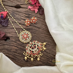 Vriksham Designer Coral Stone Pendant Chain-Golden Bead-G15720