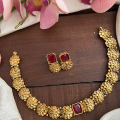 Unique Flower Designed Short Neckpiece-Red-G12718