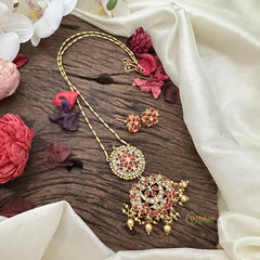 Vriksham Designer Coral Stone Pendant Chain-Golden Bead-G15720