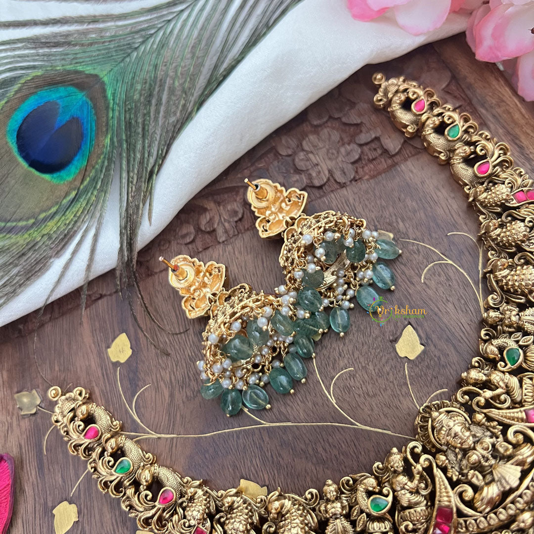 Vriksham Gold Look Alike Lakshmi Peacock Short Neckpiece-Red Green-Pastel Green Bead-G18144
