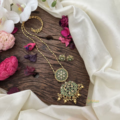 Vriksham Designer Green Stone Pendant Chain-Golden Bead-G15717