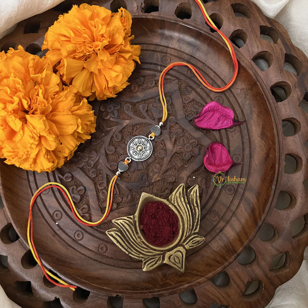 Vriksham Rakshabandhan Sliver Plated Floral With Heart Rakhi-RB169